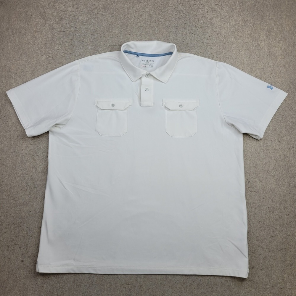 Under Armour Polo‎ Shirt Mens 2XL White Short Sleeve Heat Gear Western Pockets